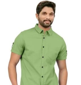 Men’s Light Green Casual Shirt – Short Sleeve Slim Fit