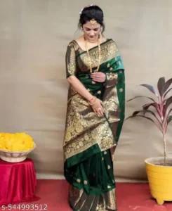 Green Kanjivaram Silk Saree – Heavy Zari Wedding Saree