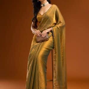 Golden silk saree for women