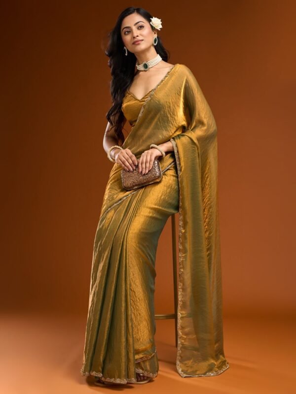 Golden silk saree for women
