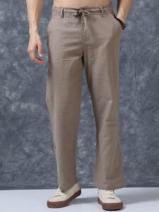 Men’s Beige Linen Trousers – Relaxed Fit Casual Bottoms