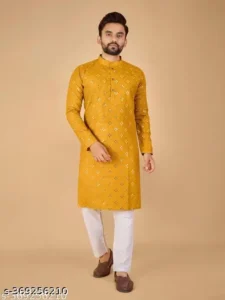 Men’s Mustard Embroidered Kurta – Festive & Traditional Wear
