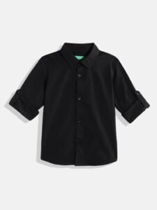 Boys Black Casual Shirt – Pure Cotton with Roll-Up Sleeves