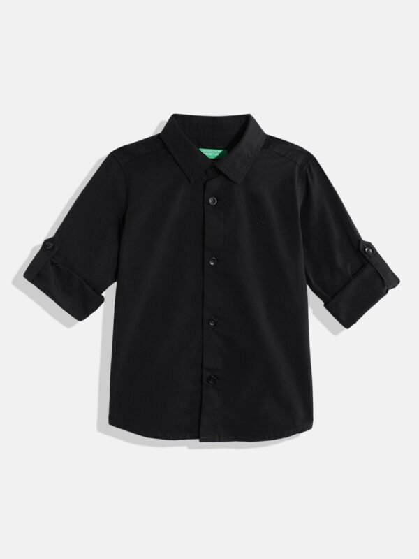 Boys Black Casual Shirt – Pure Cotton with Roll-Up Sleeves