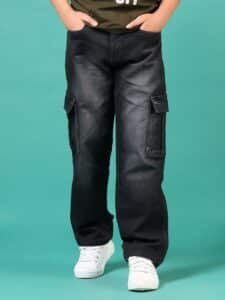 Boys Black Cargo Jeans – Stylish Denim Pants with Pockets